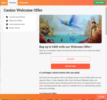 With Leovegas you can get welcome bonus